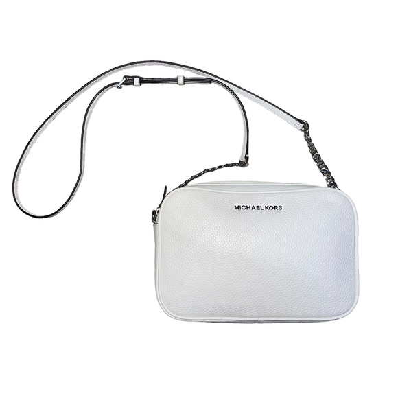 Michael Kors Handbags - {NWOT Michael Kors Jet Set Large Zipped Crossbody White Pebbled Leather Bag}